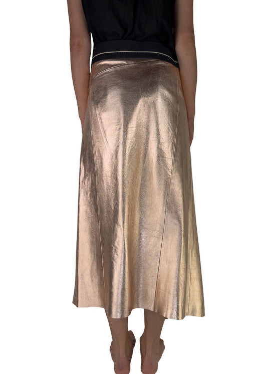 301 SKIRT LEATHER WRAP-AROUND palerose metalisé