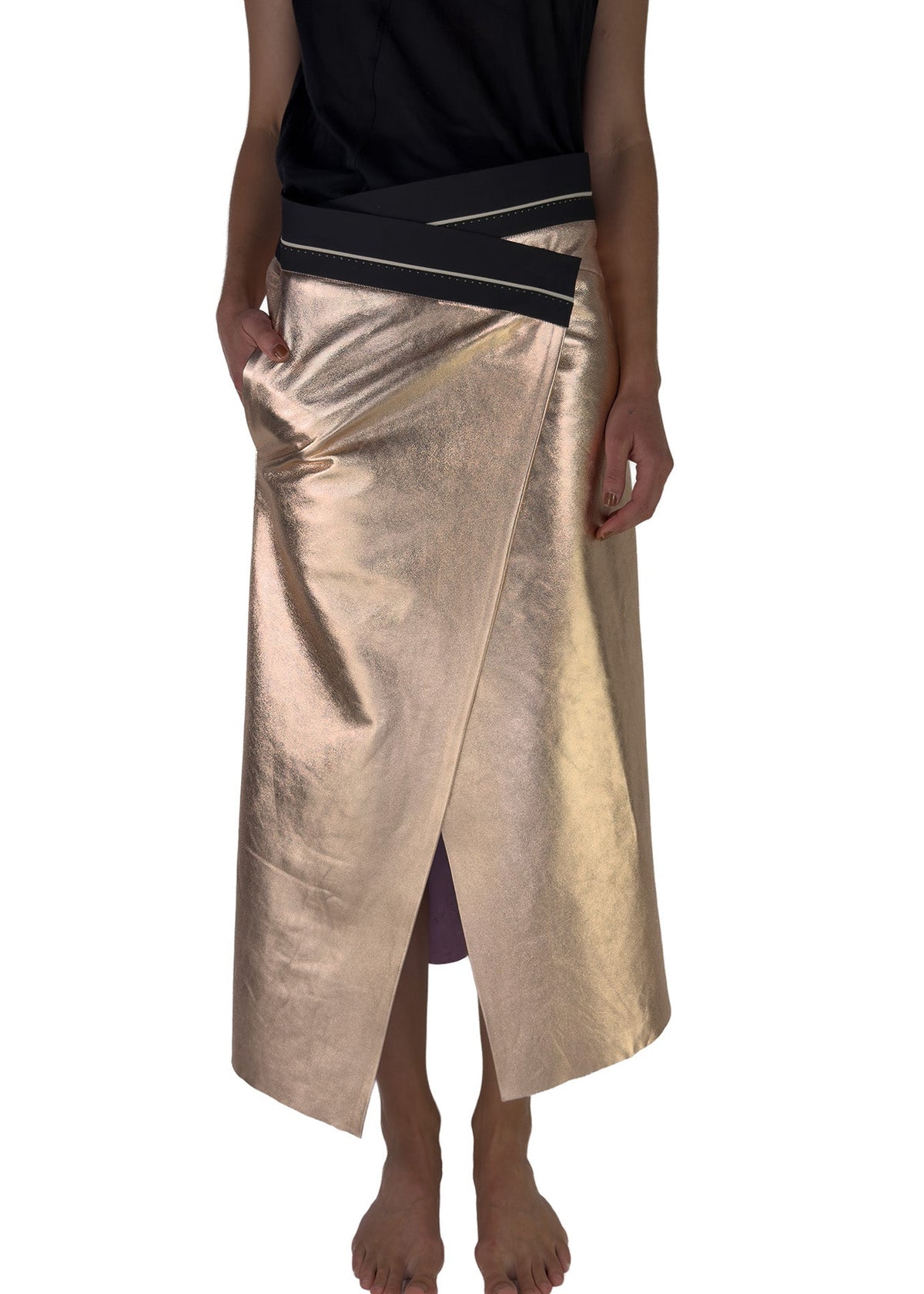 301 SKIRT LEATHER WRAP-AROUND palerose metalisé