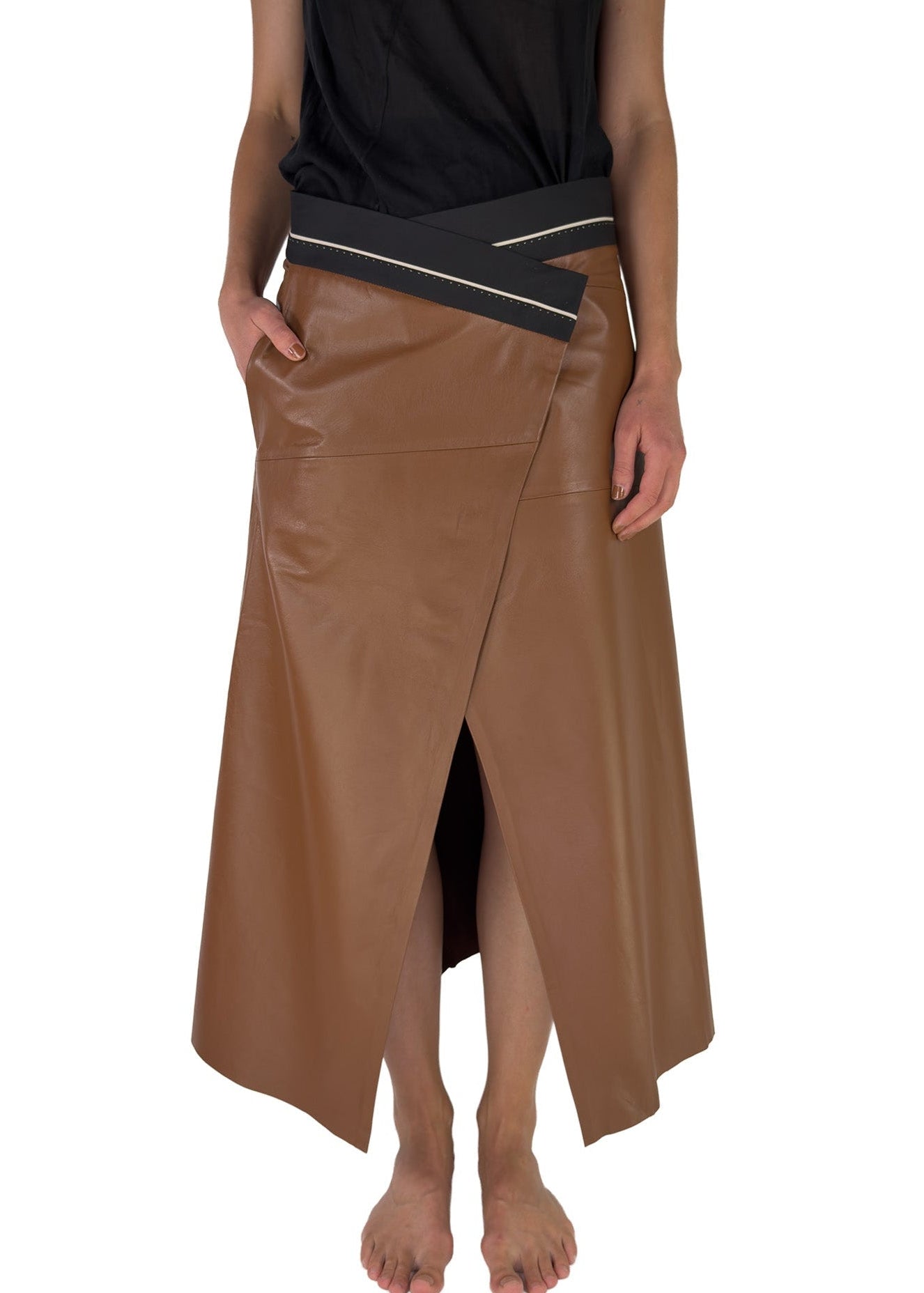 301 SKIRT LEATHER WRAP-AROUND cognac