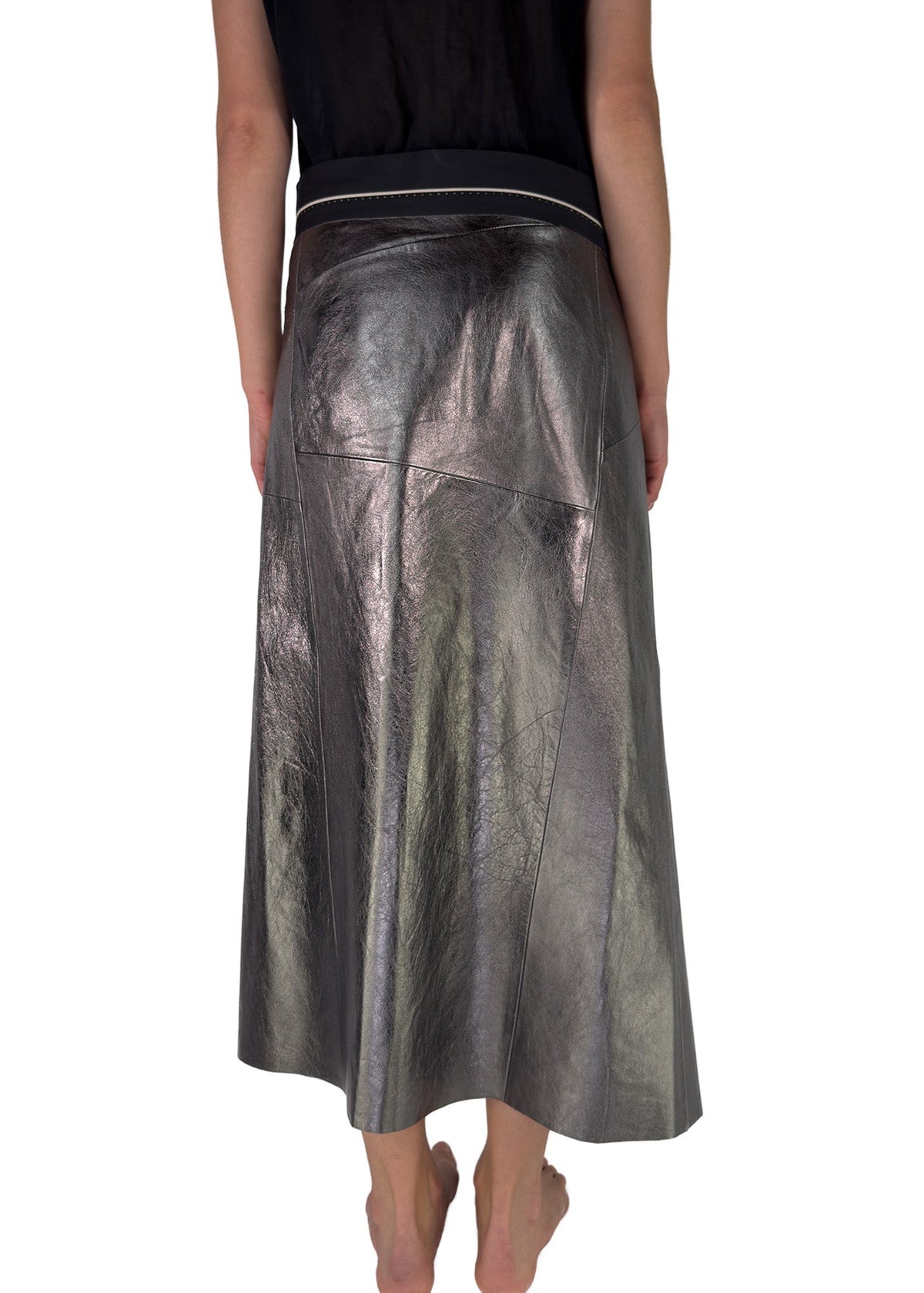 301 SKIRT LEATHER WRAP-AROUND anthracite metalisé