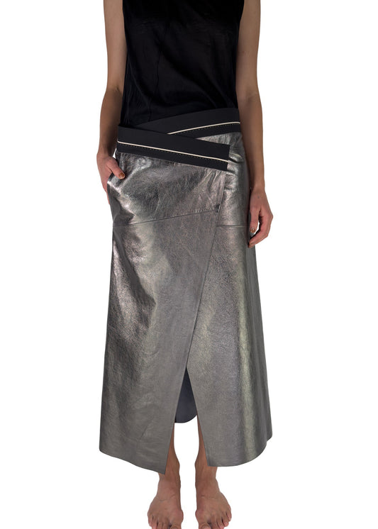 301 SKIRT LEATHER WRAP-AROUND anthracite metalisé