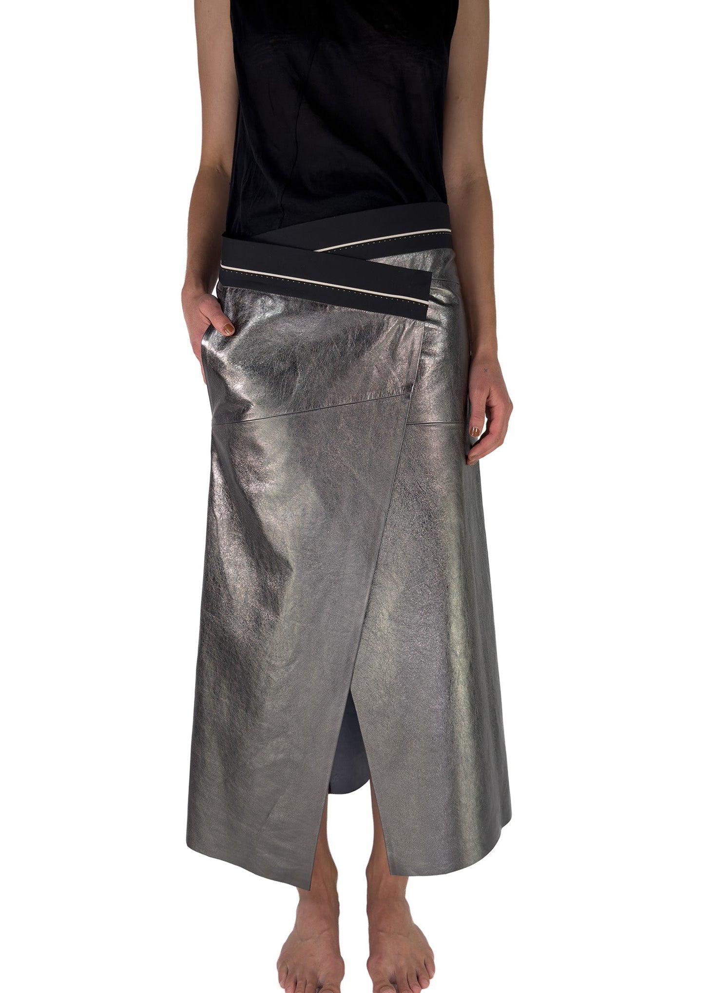 301 SKIRT LEATHER WRAP-AROUND anthracite metalisé