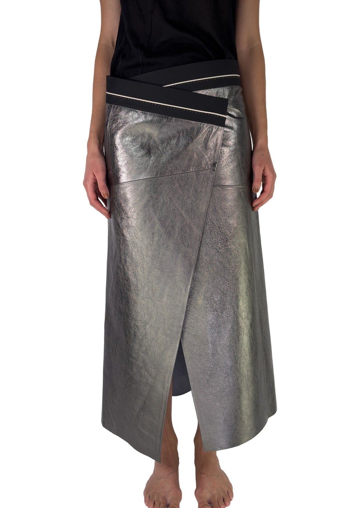 301 SKIRT LEATHER WRAP-AROUND anthracite metalisé