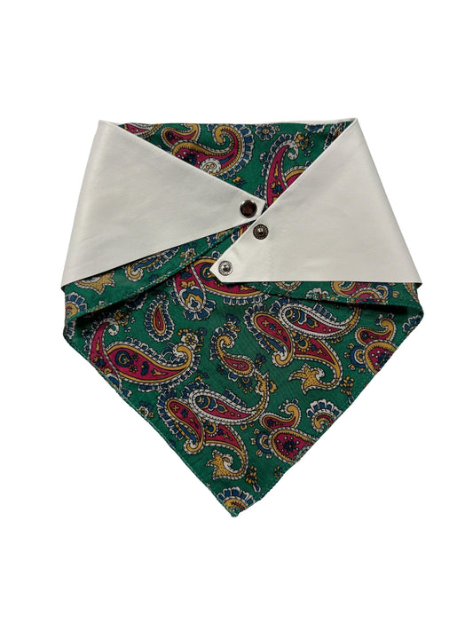TRIANGLE LEATHER SCARF white - paisley green